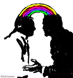 rainbow connecting two silhouettes