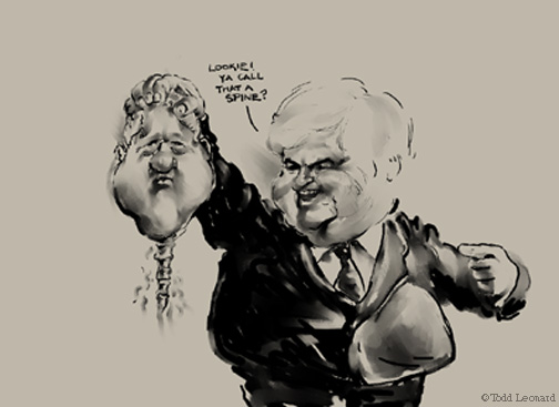 Gingrich holding Clinton's head with no spine